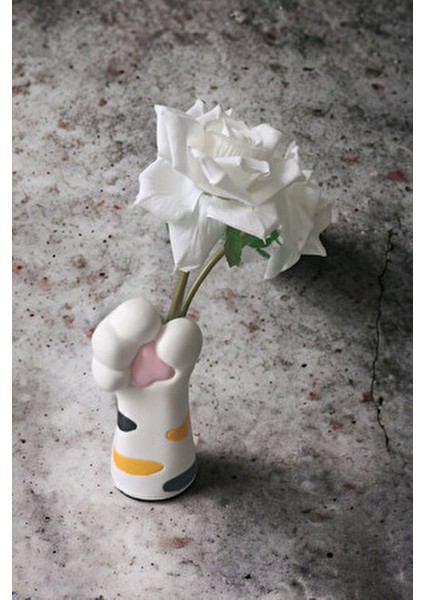 Kedi Pençe Temalı Polyester Vazo 15 cm Beyaz Renkli Dekoratif Tasarım