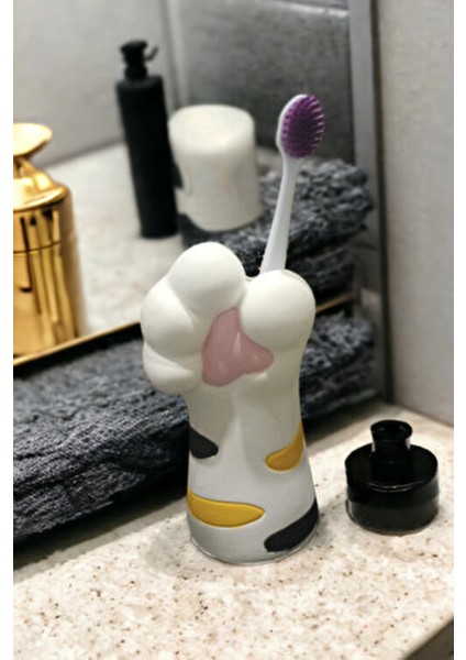 Kedi Pençe Temalı Polyester Vazo 15 cm Beyaz Renkli Dekoratif Tasarım