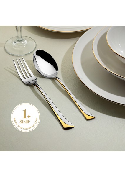Maksi Altın Saten 12 Kişilik 60 Parça Çatal Kaşık Takımı