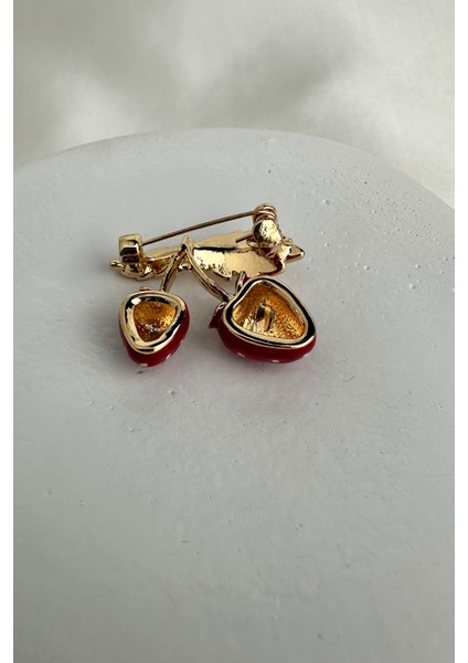 Altın Sarısı Kırmızı Beyaz Mineli Çilek Broş (3cm) fiyatları