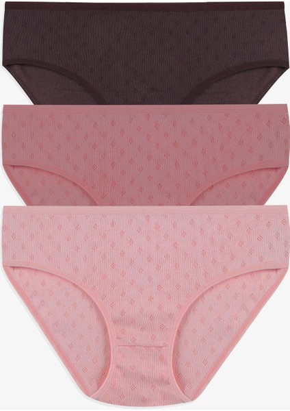 Kadın 3'lü Desenli Jakarlı Pamuklu Yüksek Bel Bato