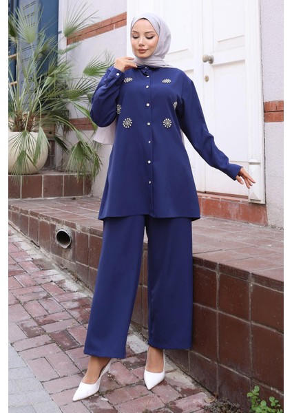 Parıltı Taş Detaylı Takım Indigo 19264