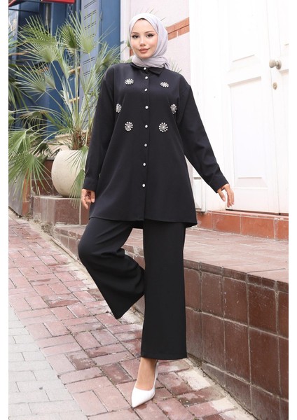 Parıltı Taş Detaylı Takım Siyah 19264