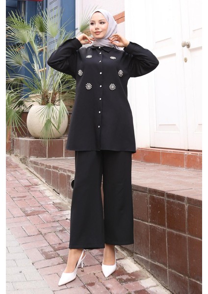 Parıltı Taş Detaylı Takım Siyah 19264 modelleri