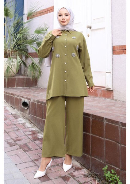 Parıltı Taş Detaylı Takım Haki 19264 modelleri