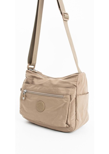 Kadın Çok Cepli Suya Dayanıklı Çapraz ve Omuz Çanta Buruşuk Kumaş Termos Yeri Ayarlanabilir Askı Nude fiyatları