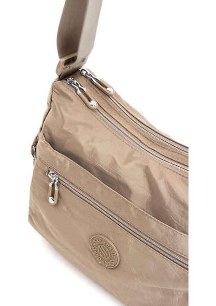 Kadın Çok Cepli Suya Dayanıklı Çapraz ve Omuz Çanta Buruşuk Kumaş Termos Yeri Ayarlanabilir Askı Nude modelleri