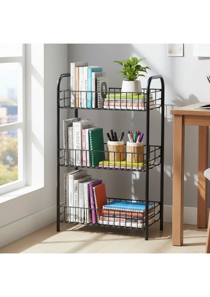 3 Katlı Kitaplık & Ayakkabılık, Banyo, Mutfak, Oyuncak Rafı Metal Kitaplık 60X40X23 cm