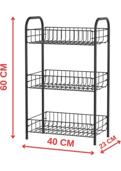 3 Katlı Kitaplık & Ayakkabılık, Banyo, Mutfak, Oyuncak Rafı Metal Kitaplık 60X40X23 cm