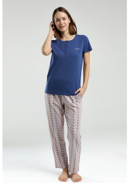 Kadın Indigo Cepli Kısa Kollu Pijama Takımı R.o.8.9.z.e.5.6..l.t. fiyatları