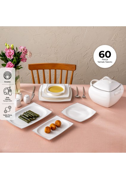 Yeni Karmen 60 Parça 12 Kişilik Yemek Takımı Kare Platin fiyatları