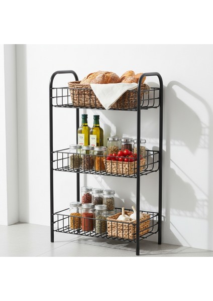 Sebze ve Meyve Sepeti Çok Amaçlı Mutfak Rafı Metal Düzenleyici Raf Çok Amaçlı Sepet Siyah