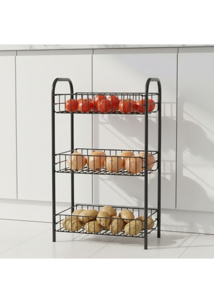 Sebze ve Meyve Sepeti Çok Amaçlı Mutfak Rafı Metal Düzenleyici Raf Çok Amaçlı Sepet Siyah fiyatları