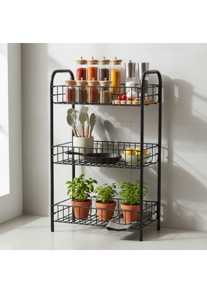 Sebze ve Meyve Sepeti Çok Amaçlı Mutfak Rafı Metal Düzenleyici Raf Çok Amaçlı Sepet Siyah fırsatları