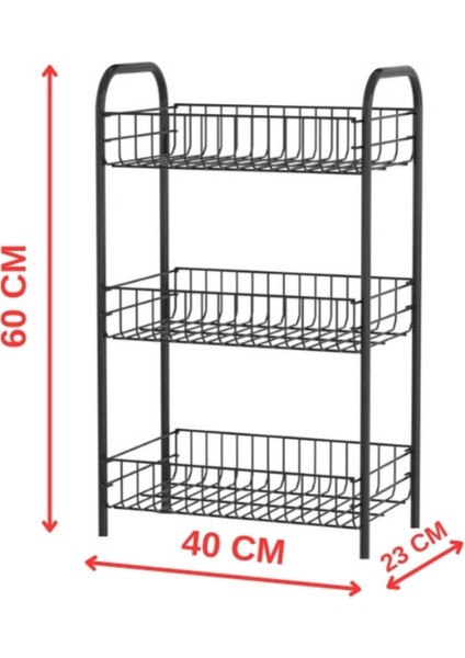 Sebze ve Meyve Sepeti Çok Amaçlı Mutfak Rafı Metal Düzenleyici Raf Çok Amaçlı Sepet Siyah