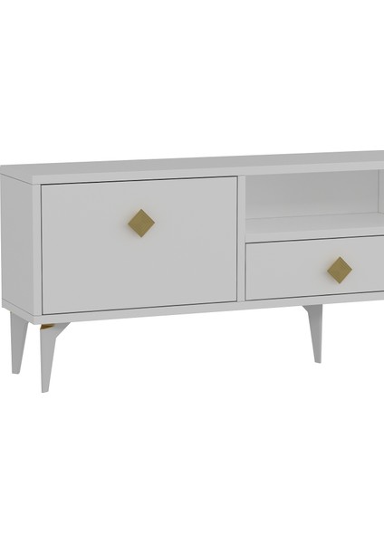 1304DROPDD-1 Tv Sehpası Beyaz-Altın Kulp fırsatları