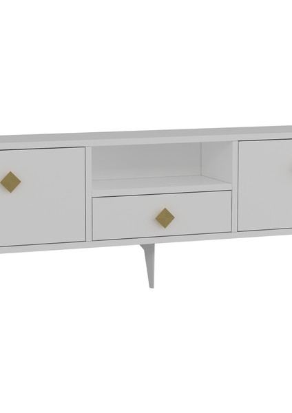 1304DROPDD-1 Tv Sehpası Beyaz-Altın Kulp