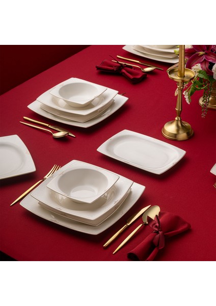 Fine Bone Estiva Gold 61 Parça 12 Kişilik Kare Yemek Takımı fırsatları