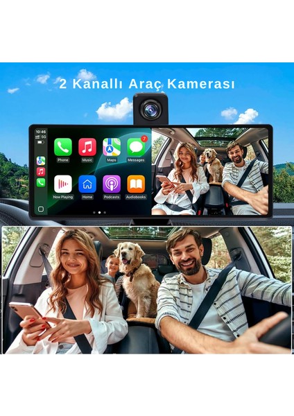 Teknomie 10.26'' Taşınabilir Carplay & Android Auto Dokunmatik Ekran – 4K Ön + 1080P Arka Kamera, Gps, Sesli Komut, Fm/aux, Tüm Araçlarla Uyumlu modelleri