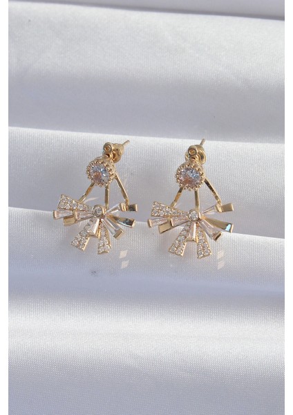 Pirinç Gold Renk Zirkon Taşlı Yassı Fiyonk Model Küpe - TJ-BKP9301 fiyatları