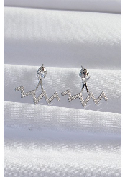 Pirinç Gümüş Renk Zirkon Taşlı Zikzak Küpe - TJ-BKP9302 fiyatları