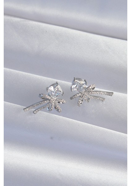 Pirinç Gümüş Renk Kare Zirkon Taşlı Fiyonk Küpe - TJ-BKP9306 fiyatları