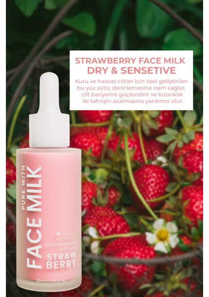 Çilek Özlü Kuru ve Hassas Ciltler İçin Yoğun Nemlendirici Yüz Sütü 150 ml (Hyaluronic Asit, Allontoin) modelleri