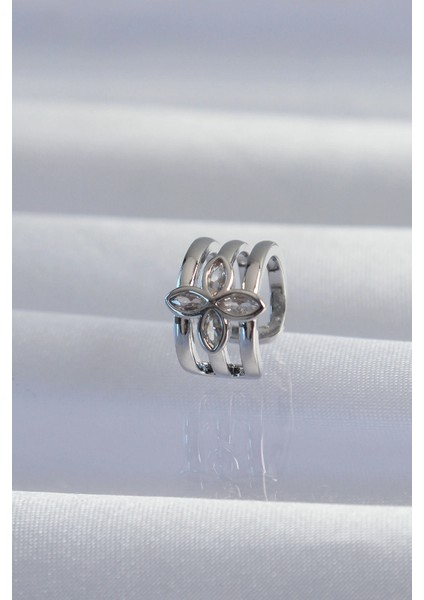 Pirinç Gümüş Renk Yonca Earcuff Küpe - TJ-BKP9330