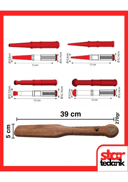 Boyasız Göçük Düzeltme Ahşap Çekiç ve Plastik Kalem Seti | 5 Parça