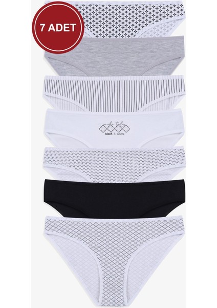 Kadın 7'li Desenli Pamuklu Likralı Külot