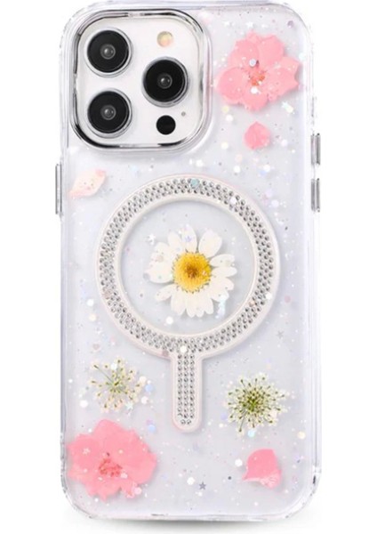 Bfs iPhone 15 Pro Max Flower Magsafe Kapak - Pembe