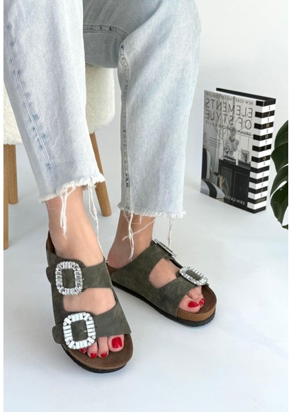 Nool Yeşil Nubuk Terlik