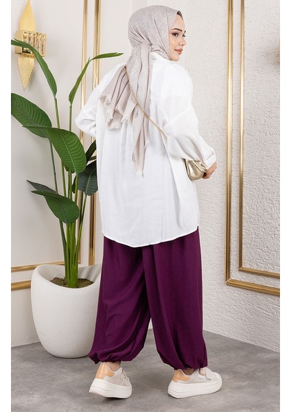 Beli Lastikli Şalvar Pantolon 0001-04 Mürdüm fırsatları