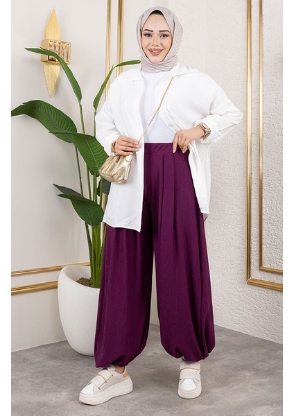 Beli Lastikli Şalvar Pantolon 0001-04 Mürdüm fiyatları