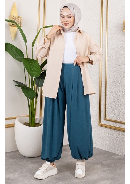 Beli Lastikli Şalvar Pantolon 0001-03 Petrol modelleri