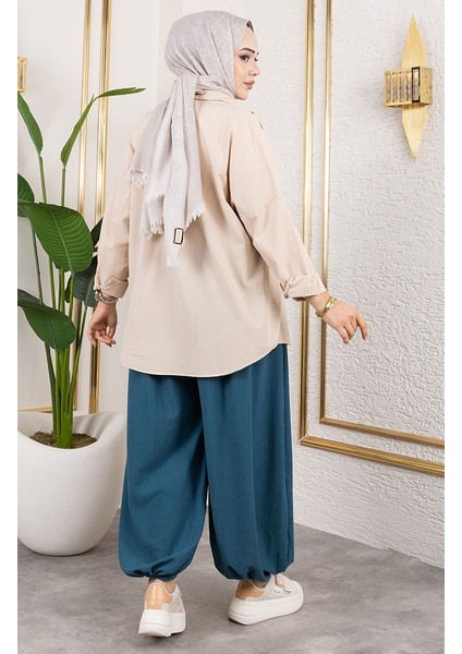 Beli Lastikli Şalvar Pantolon 0001-03 Petrol fırsatları