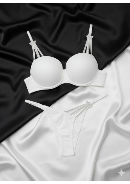 Trend Yıldız Taşlı Push-Up Sütyen & String Takım - Beyaz, Kırmızı, Siyah, Yeşil, Bordo modelleri