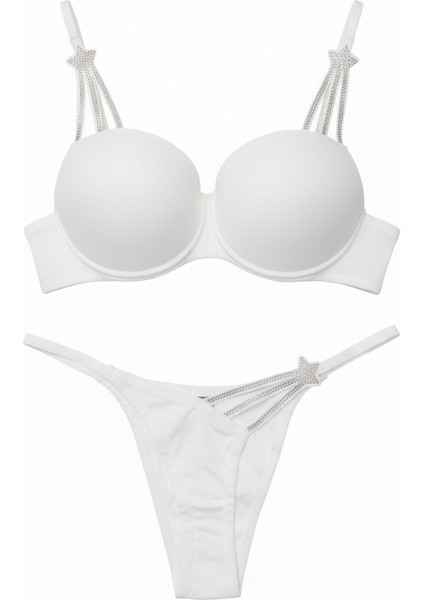 Trend Yıldız Taşlı Push-Up Sütyen & String Takım - Beyaz, Kırmızı, Siyah, Yeşil, Bordo fırsatları