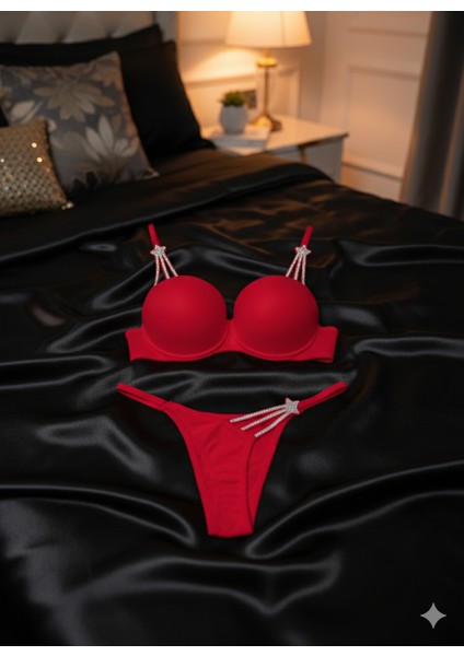 Trend Yıldız Taşlı Push-Up Sütyen & String Takım - Beyaz, Kırmızı, Siyah, Yeşil, Bordo fiyatları