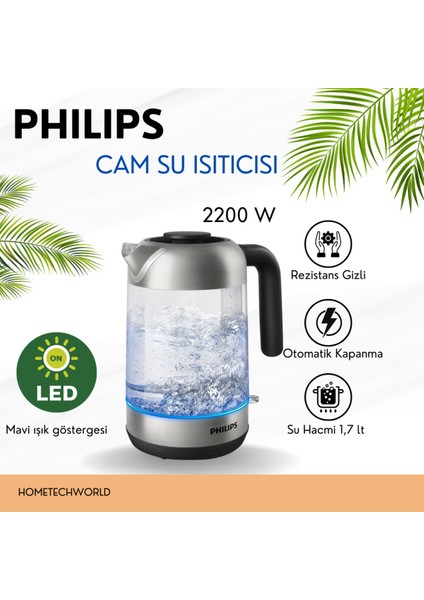 Şık ve Dayanıklı 2200 W 1.7 L Cam Su Isıtıcısı, Gri Renk Seçeneği