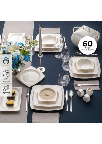 Fine Bone Zencerek 60 Parça 12 Kişilik Yemek Takımı Kare fiyatları