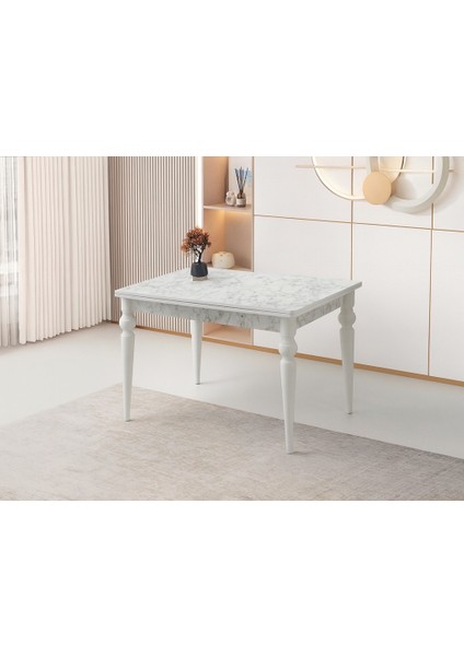 Yandan Açılır Büyüyen Yemek Masası Beyaz Mermer Desenli 80X120CM Sadece Masa Fiyatıdır