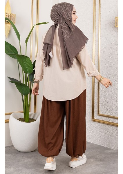 Beli Lastikli Şalvar Pantolon 0001-02 Kahverengi fırsatları