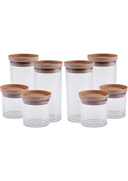 Arya 8'li Saklama Kabı Seti Bej BPA Free Dayanıklı Malzeme 850 ml ve 400 ml Kapasiteli