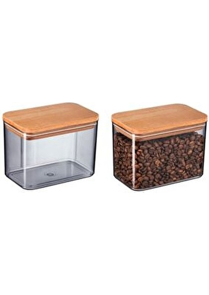Diviera Ahşap Kapaklı Saklama Kabı Füme Renk 1000 ml 2'li Set modelleri