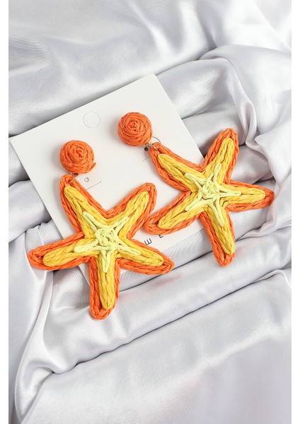 Pirinç Turuncu Deniz Yıldızı Model Gold Renk Kadın Hasır Küpe - Lisinya