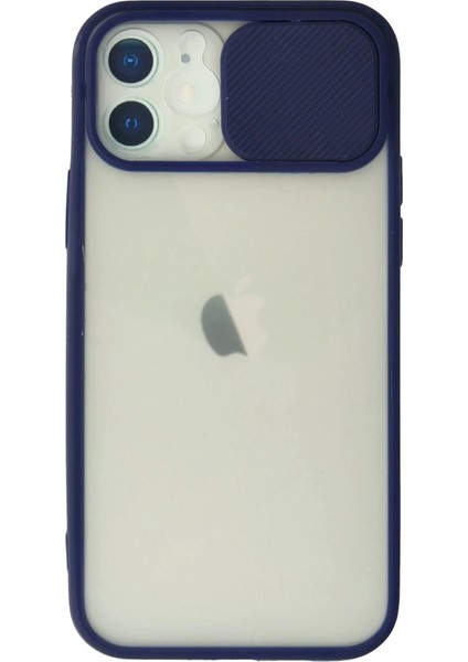Bfs iPhone 12 Kılıf Palm Buzlu Kamera Sürgülü Silikon - Lacivert