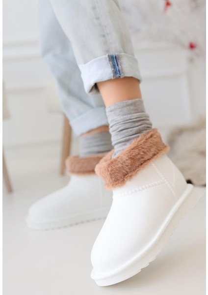 Mordi Beyaz Oval Burunlu Su Geçirmez Içi Kürklü Bot