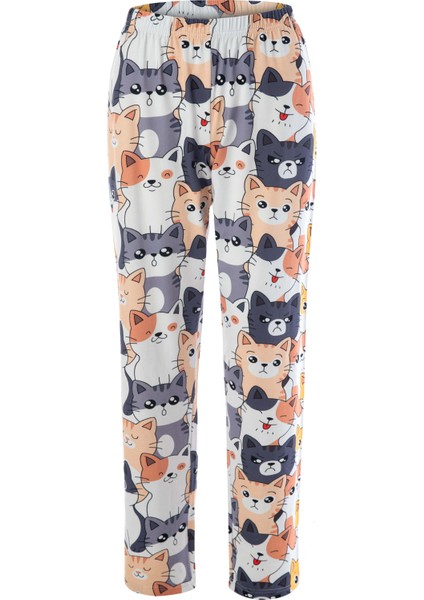 Kadın Gri Pamuklu Kedili Örme Pijama Takımı fırsatları