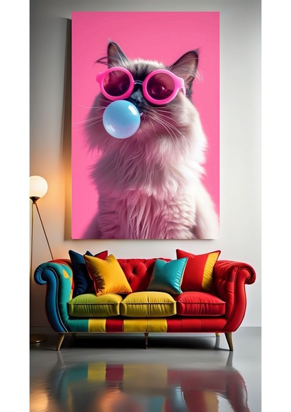 Sakız Çiğneyen Kedi V30 Ev Duvar Salon Güzellik Salonu Ofis Dükkan Dekarasyon Kanvas Tablo